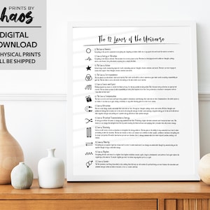 Digital 12 Laws of the Universe Print, Manifestation Wall Art, Spiritual Printable, Law Of Attraction Poster, Affirmation Poster