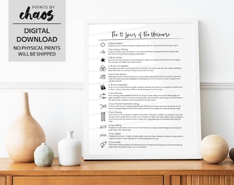 Digital 12 Laws of the Universe Print, Manifestation Wall Art, Spiritual Printable, Law Of Attraction Poster, Affirmation Poster