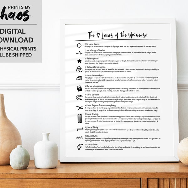 Digital 12 Laws of the Universe Print, Manifestation Wall Art, Spiritual Printable, Law Of Attraction Poster, Affirmation Poster