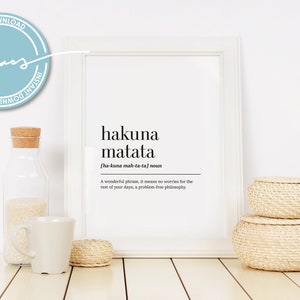 Digital Hakuna Matata Definition Print, Printable Wall Art, Dictionary Art Prints, Office Decor, Quote Prints, Minimalist Print