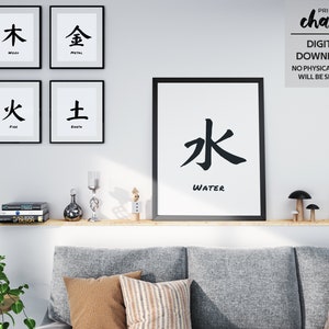 Digital Feng Shui 5 elements poster set - Earth, Wood, Water, Fire & Metal Symbols // Set of 5 poster // Harmony Wall Art