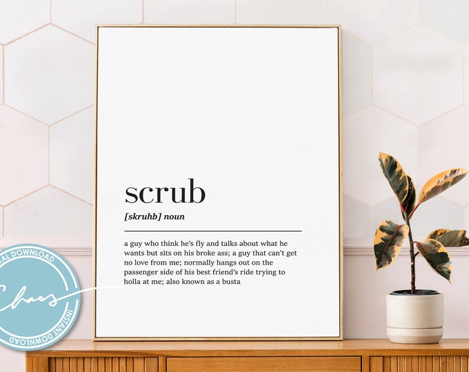 Digital Scrub Definition Print, No Scrubs TLC Print, Music Lyric Print, Hip Hop Lyrics, Funny Song Wall Art, Minimalist Wall Decor