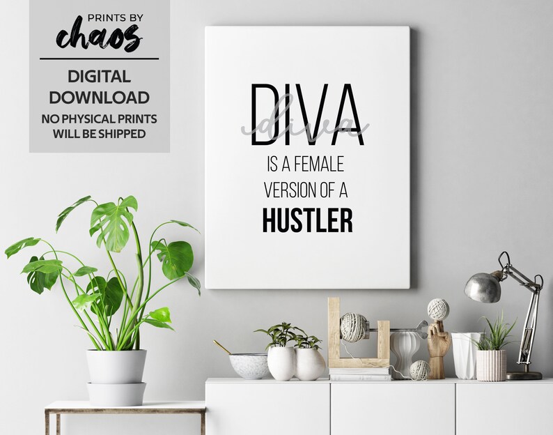 Song Lyrics Wall Art Home Decor Beyonce Wall Print DIVA is a Female version of a Hustler Digital Print