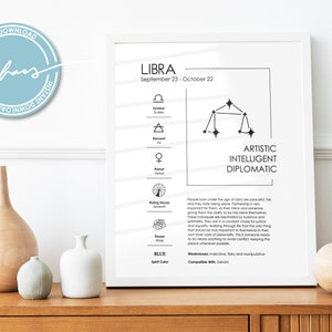 Digital Libra Zodiac Print - Zodiac Horoscope Printable - Libra Zodiac Gifts - Libra Constellation Print - Libra Art Print