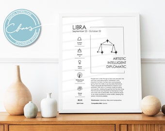 Digital Libra Zodiac Print - Zodiac Horoscoop Printable - Libra Zodiac Gifts - Libra Constellation Print - Libra Art Print