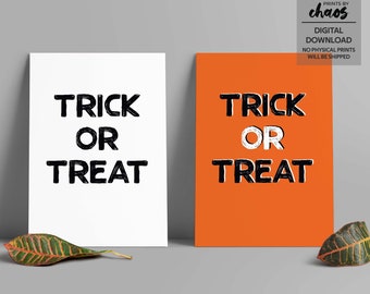 Trick Or Treat Halloween Schild, Halloween Home Dekor, Halloween Art Poster, Halloween Party, Herbst Wandkunst, Orange Print | Sofort Download