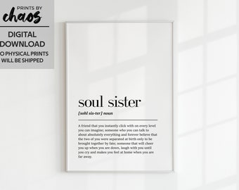 Digital Soul Sister Definition Print, Best Friend Gift, Soul Sister Print, Soul Sister Wall Art, Best Friend Gifts, Best Friend Birthday