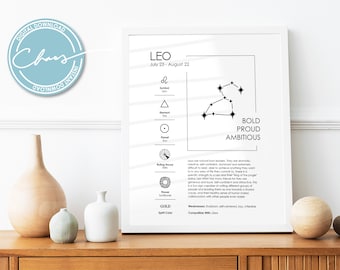 Digital Leo Zodiac Print - Zodiac Horoscope Printable - Leo Zodiac Gifts - Leo Constellation Print - Leo Art Print