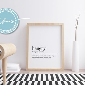 Digital Hangry Definition Print, Printable Wall Art, Dictionary Art Prints, Funny Kitchen Decor, Quote Prints, Minimalist Print