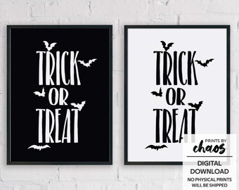 Trick Or Treat Fledermäuse Halloween Schild, Halloween Home Dekor, Halloween Art Poster, Halloween Party, Herbst Wandkunst | Sofort Download