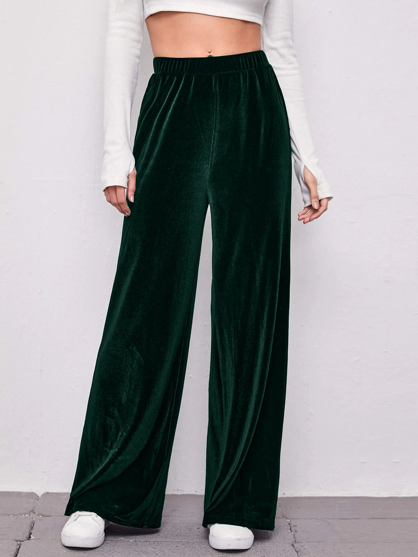 Velvet Elastic Waist Pants Maxi Pants Women Wide Legs Loose - Etsy