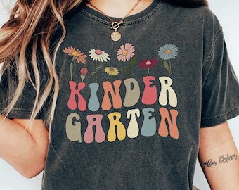 Bloemen kleuterleraar shirt, comfort kleuren kinder leraar T-shirt, kleuterschool bemanning tshirt, kinder Wildflower shirt, geperste bloemen