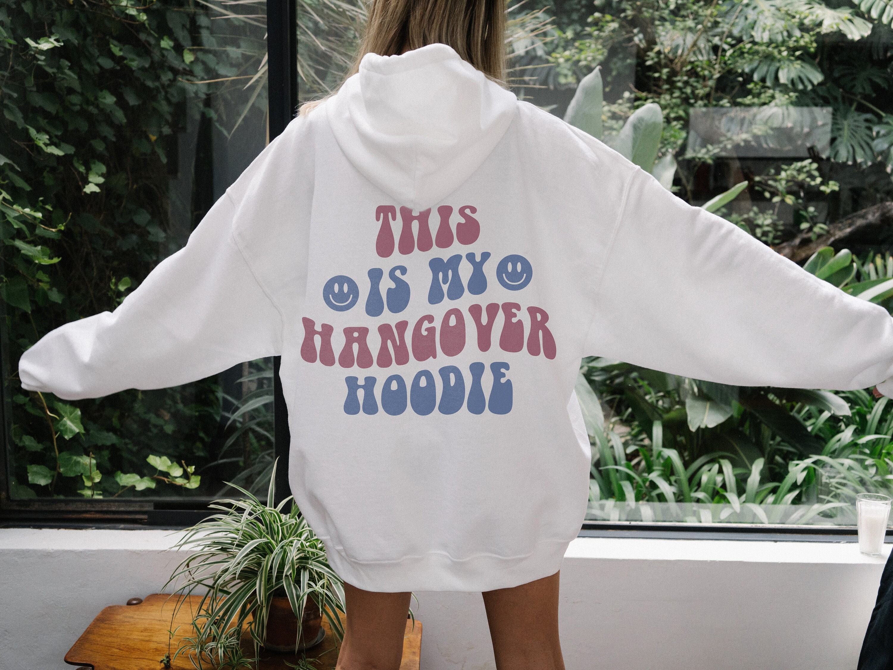 My Hangover Hoodie for Women Fall Winter Sweatshirts Letter Color Block Print Blouse Tops Casual Long Sleeve Pullover 