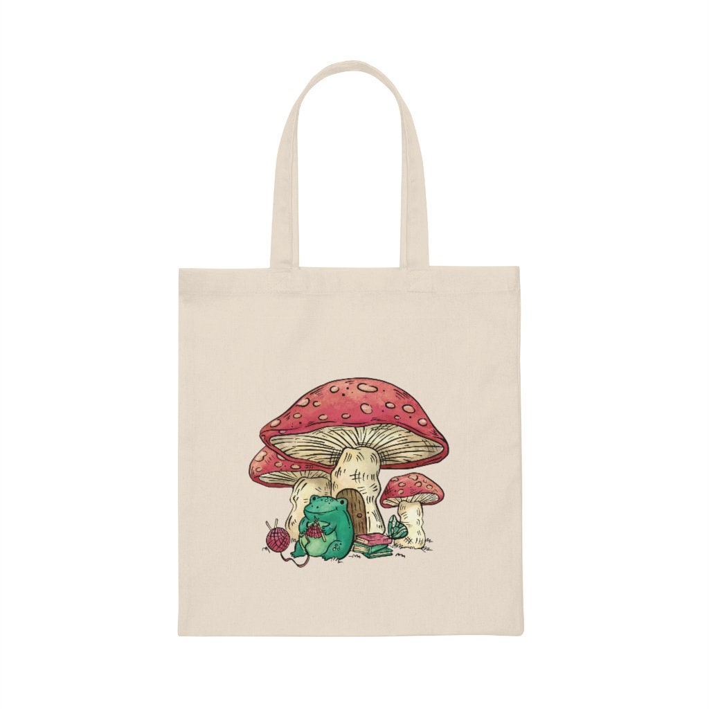 Frog Mushroom Bag Canvas Tote Bag Toad Canvas Tote Bag - Etsy