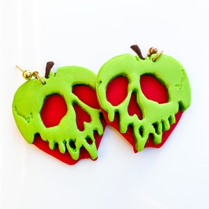 Disney polymer clay earrings, Disney earrings, snow white earrings, poison apple earrings, Disney Halloween earrings, handmade earrings,