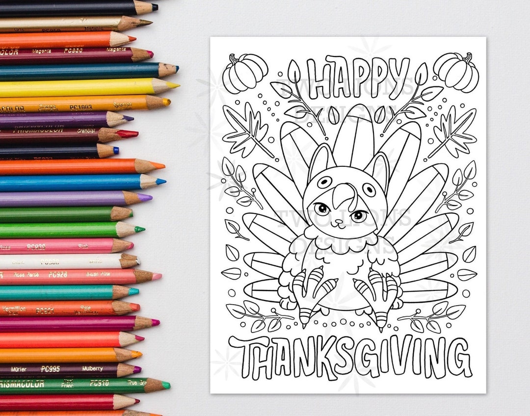 Thanksgiving Turkey Cat Coloring Page, Thanksgiving Activity for Kids