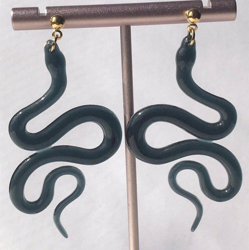 Brass Studs Snake Earrings Unique Earrings Resin Earrings reptile jewelry