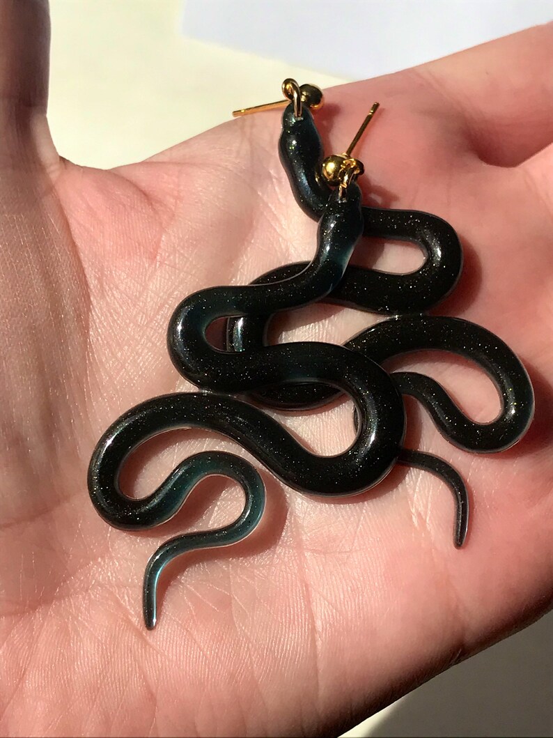 Brass Studs Snake Earrings Unique Earrings Resin Earrings reptile jewelry