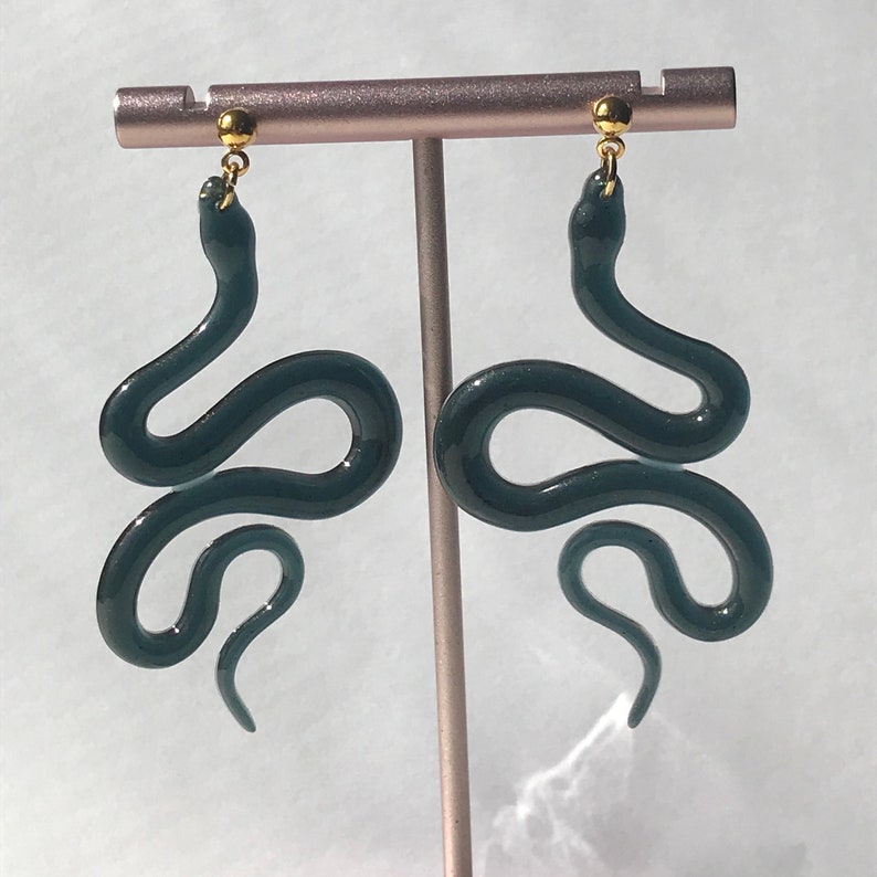 Brass Studs Snake Earrings Unique Earrings Resin Earrings reptile jewelry
