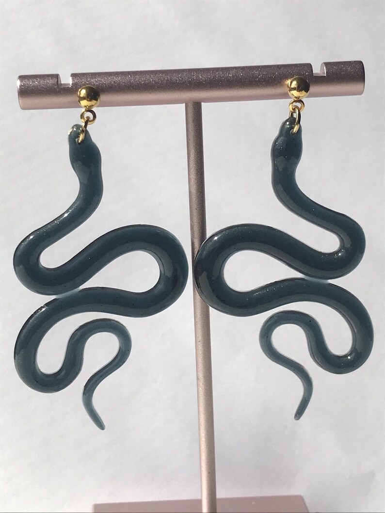 Brass Studs Snake Earrings Unique Earrings Resin Earrings reptile jewelry