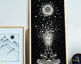 Meditation Poster: Dahlia's Journey, Spiritual Yoga Wall Art