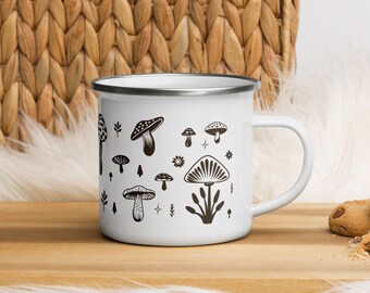 Enchanted Forest Mushroom Enamel Mug – Vintage Style Drinkware