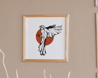 Bohemian Bird Silhouette Art Print - Abstract Nature Wall Decor - Modern Boho Chic Bird Poster - Minimalist Home Artwork