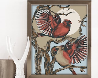 Cardinal Couple Canvas Art – Bird Lover Gift, Farmhouse Decor