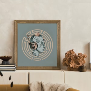 Ethereal Connection - Mystical Muse Print- Platonic Solids Art Poster - Surreal Spirituality Art - Retro Futuristic Cyborg Art