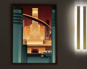 Art Deco Theater - Retro Futuristic 1930s poster - Vintage Art Deco Poster - Ford Model A