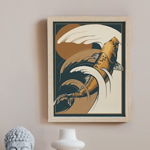 Golden Koi & Dragon's Gate Falls - Inspirational Canvas Wall Art - Home Office Décor - Zen Poster Prints - Great Housewarming Gift