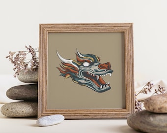 Zen Serenity Dragon Head - Modern Minimalistic Asian Art Poster - Modern Asian Dragon Head - Japanese-Style Dragon Art -Mythical Dragon Head