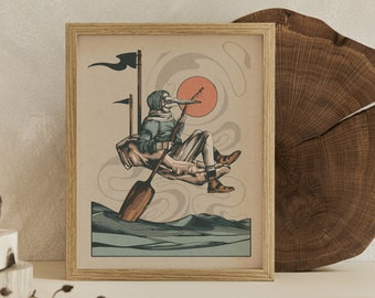 Navigating the Unknown - Surrealist Poster - Spiritual Wall Decor with Surreal and Dreamlike Elements - Mysterious Ocean Art