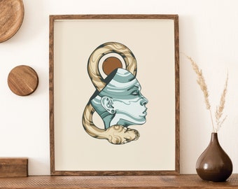Lámina artística de la Serpiente Cósmica: Decoración de pared surrealista con ayahuasca