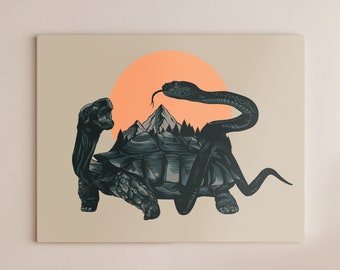 Black Tortoise Print – Genbu Feng Shui Art, Turtle Snake Illustration