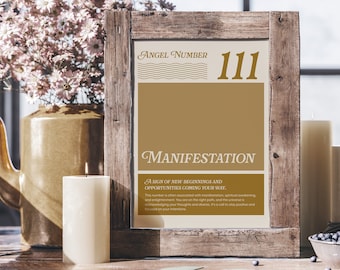 111 - Golden Manifestation - Angel Number 111 Manifestation Wall Art - Numerology Decor