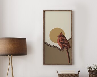 Cardinal Bird Art Print, Red Bird Illustration, Nature Wall Decor
