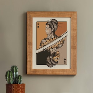 Queen of Katanas Canvas Art - Surreal Samurai Poster - Japanese Oni Mask Wall Décor - Queen of Swords Tarot Inspired Poster Print