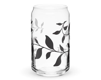 Botanical Wrap-Around Can-Shaped Glass - Elegant Drinkware with Nature-Inspired Design - Boho Minimalist Plant Glass
