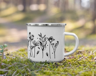 Poppy Amongst The Daisies - Boho Style Coffee Mug - Unique Campfire Mug