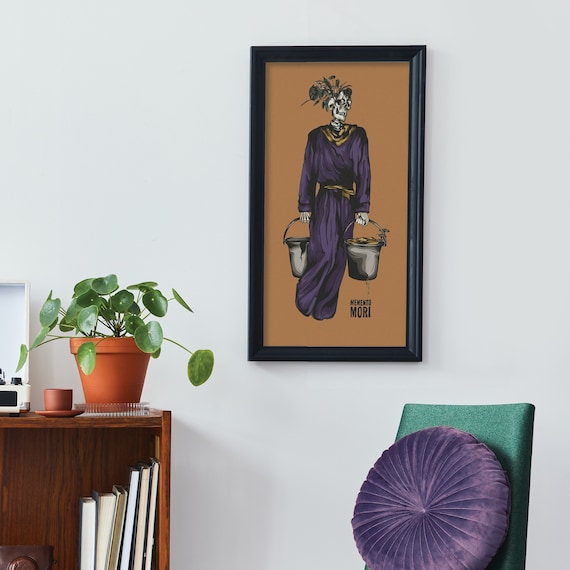Memento Mori Wall Art - Remember Death Poster - Gothic Bedroom Decor - Macabre Skull and Magic Mushroom Wall Art