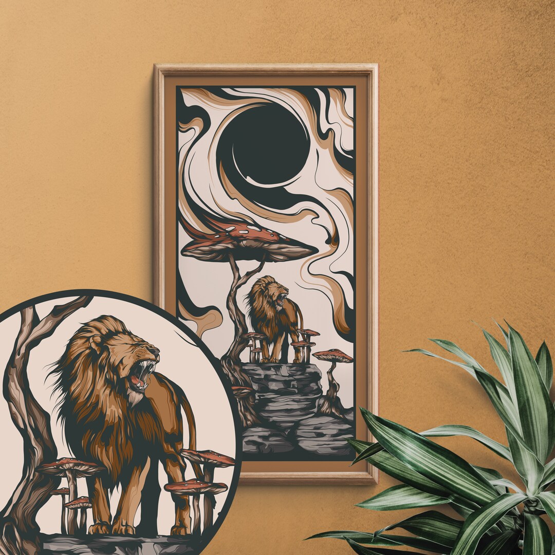 Lion Confronts Black Sun Wall Art Alchemical Lion Psychology Gift Carl