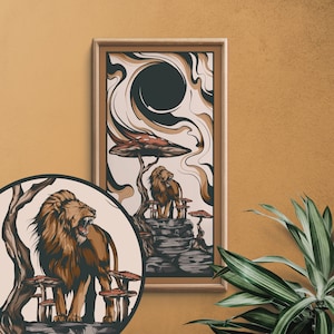Lion Confronts Black Sun Wall Art - Alchemical Lion - Psychology Gift - Carl Jung Inspired Wall Decor - Esoteric Home Decor