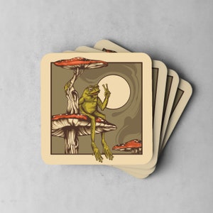 Alvarius the Toad Coaster - 1 Coaster- Hippy Trippy Frog Drink Coaster - Retro Mushroom Decor