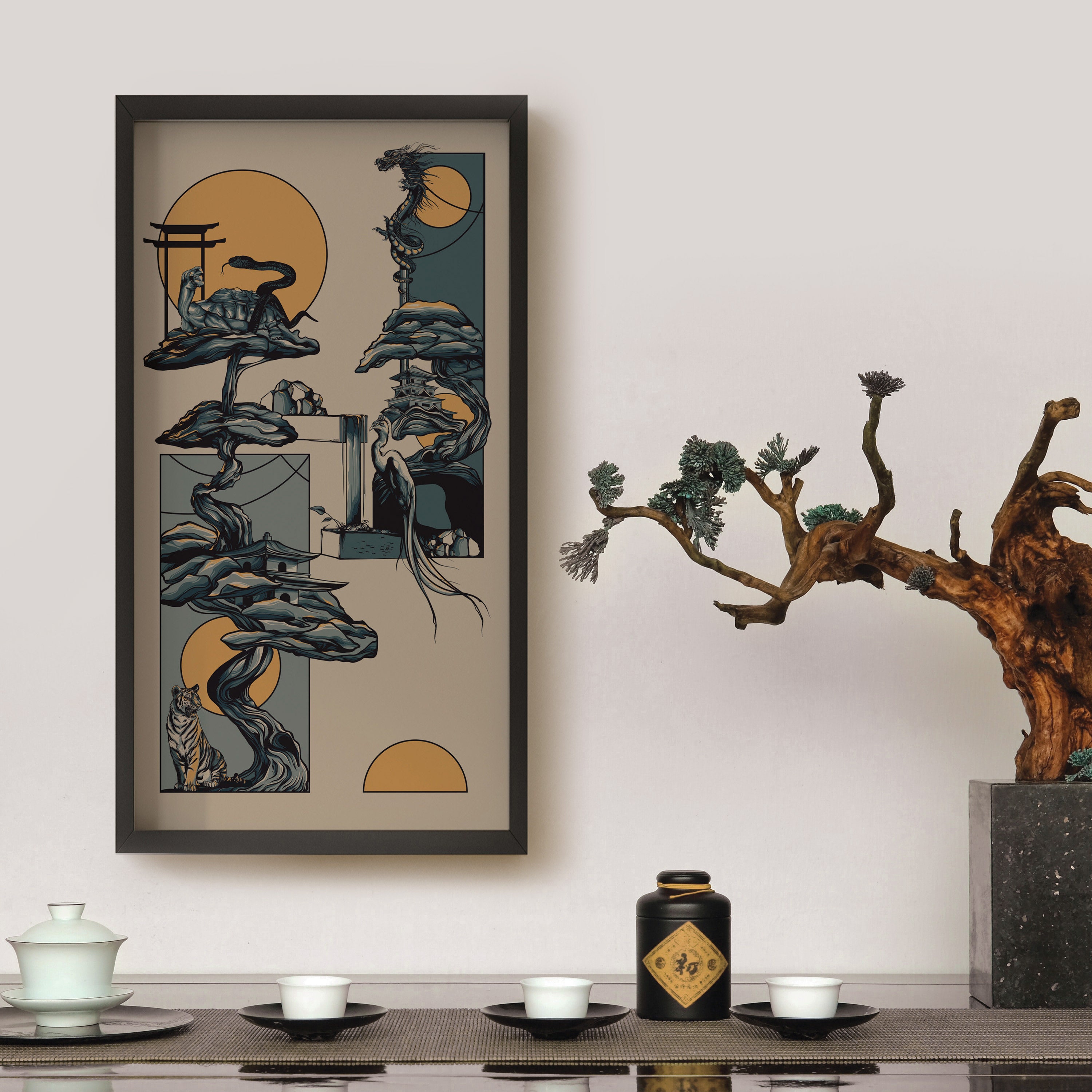 DRAKONIKO VINYL サヌス ドラコニコ crisis gallery Four Divine Beasts Canvas Wall Art - Azure Dragon | White Tiger