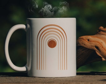 Cascading Crescents Mug - Boho Style Coffee Mug - Moonlike Crescents and Vintage Feel