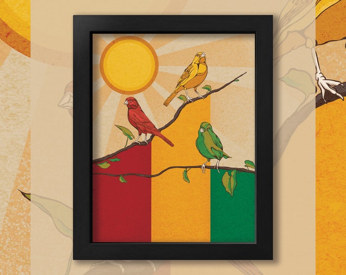 Three Little Birds - Bob Marley Inspired Canvas Wall Art - 1970s Vintage Style Poster - Reggae Lovers Art - Great Music Teacher Gift