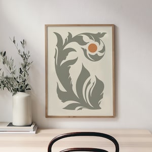 Plant Spiraling Boho Canvas Wall Art - Fibonacci Spiral Floral Wall Decor - Neutral Wall Art - Sage Green Poster Prints - Boho Bedroom Decor