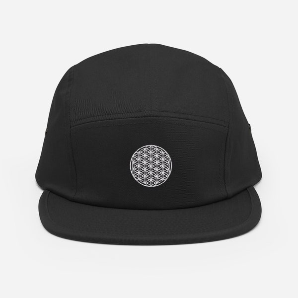 Flower of Life 5 Panel Hat - Sacred Geometry Embroidered Skate Cap - Sacred Circles Hat