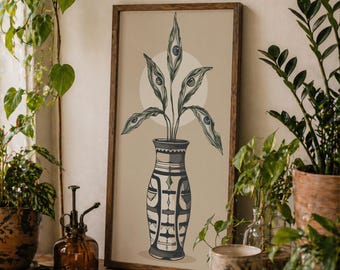 Mystical Botanical Wall Art Print, Spiritual Eye Plant Illustration, Neutral Boho Surreal Decor, Third Eye Consciousness Artwork